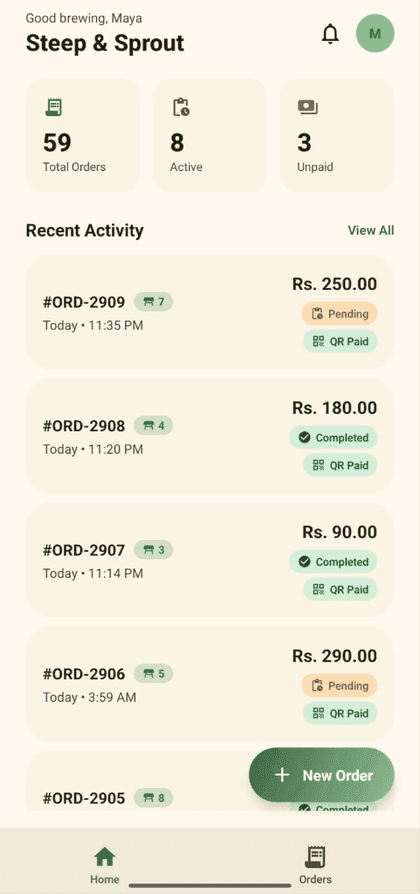 ChiyaKhata mobile POS app screen for counter billing